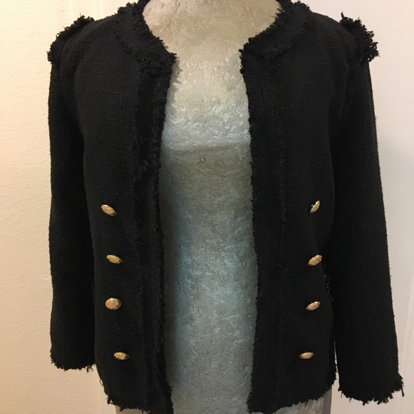 NWT classic black textured jacket w/gold buttons - Picture 2 of 8
